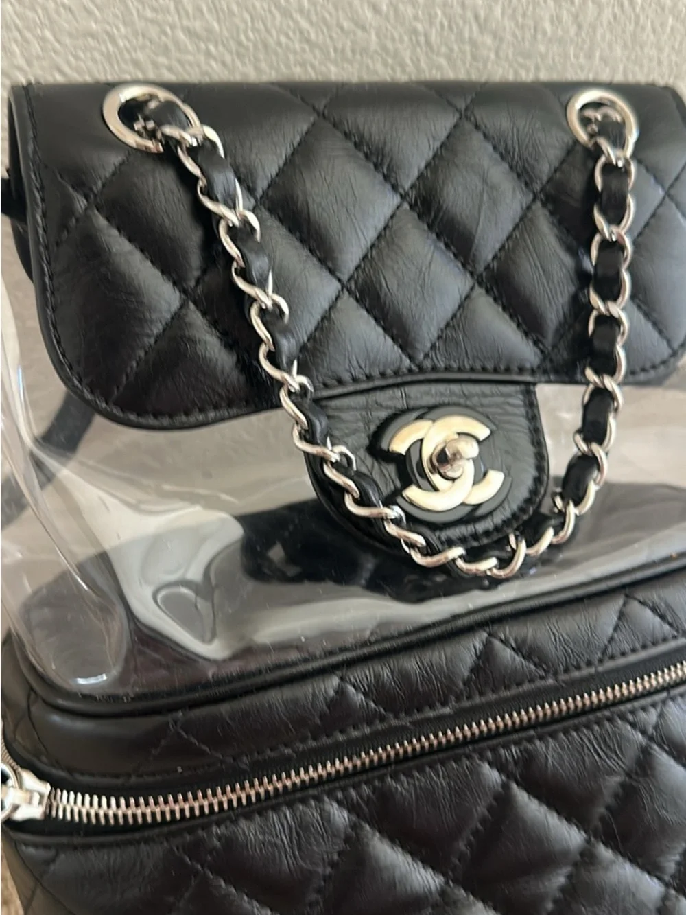 CHANEL Leather backpack & Clear PVC